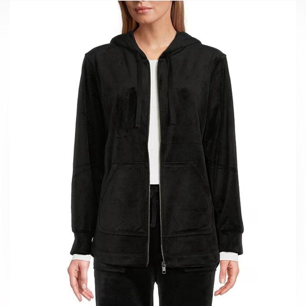 Westbound Long Sleeve Zip Front Pocketed Velour Hoodie Size PXL